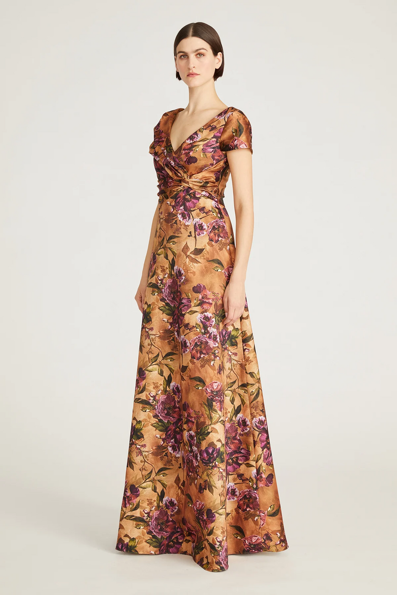 Theia "Nina" Twist Drape A Line Gown 88110284