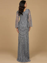 Lara Beaded V-Neck Long Sleeve Evening Gown 28954