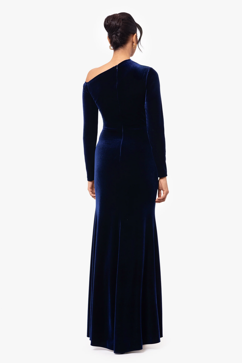 Betsy & Adam "Annette" Velvet Drop Shoulder Evening Dress A25329