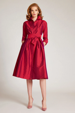 Teri Jon 3/4 Sleeve Belted Taffeta Shirtdress 69224