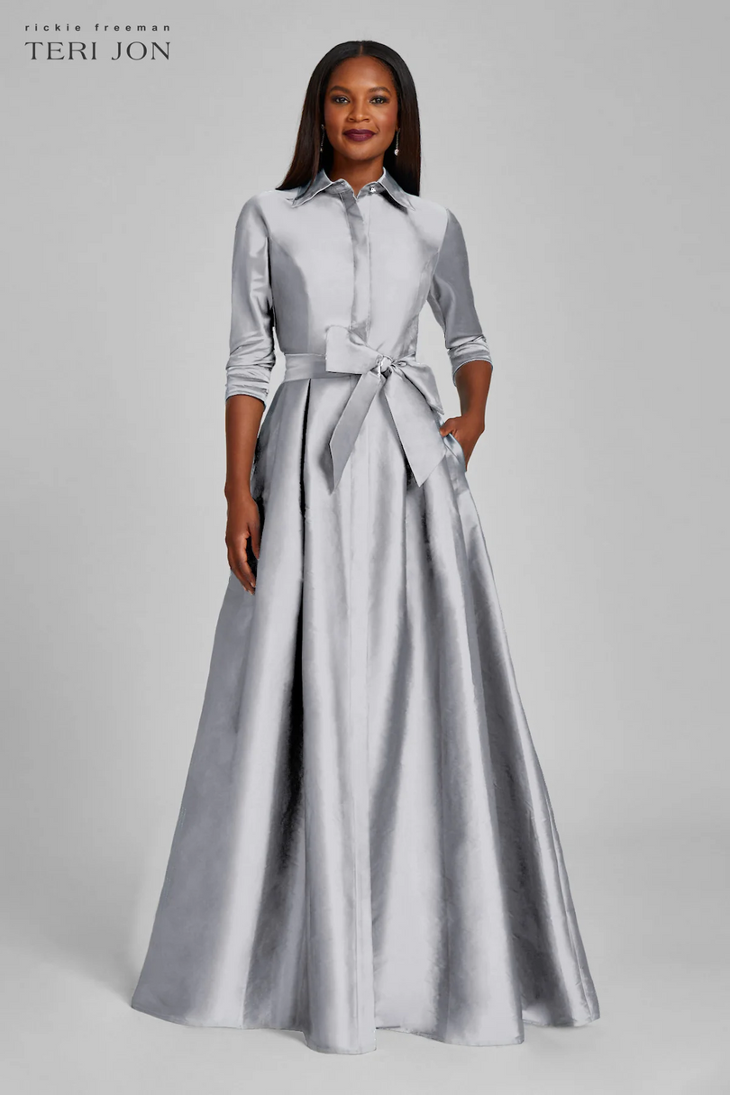 Teri Jon Taffeta Shirt Waist Evening Gown 229051