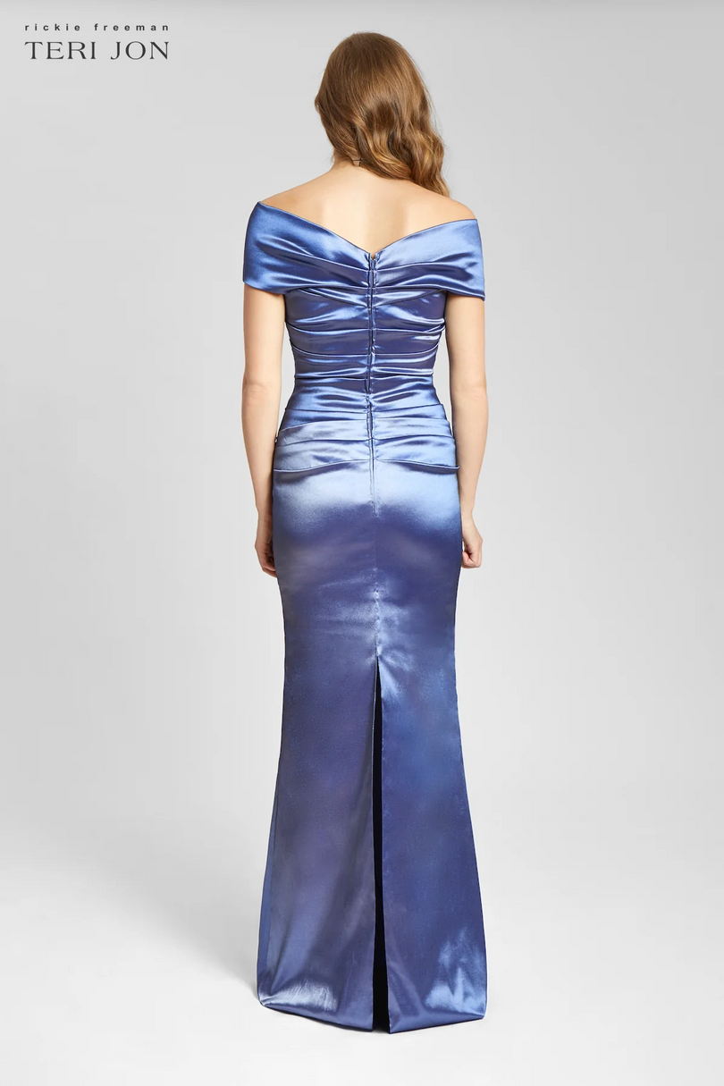 Teri Jon Off the Shoulder Ruched Evening Gown 49096