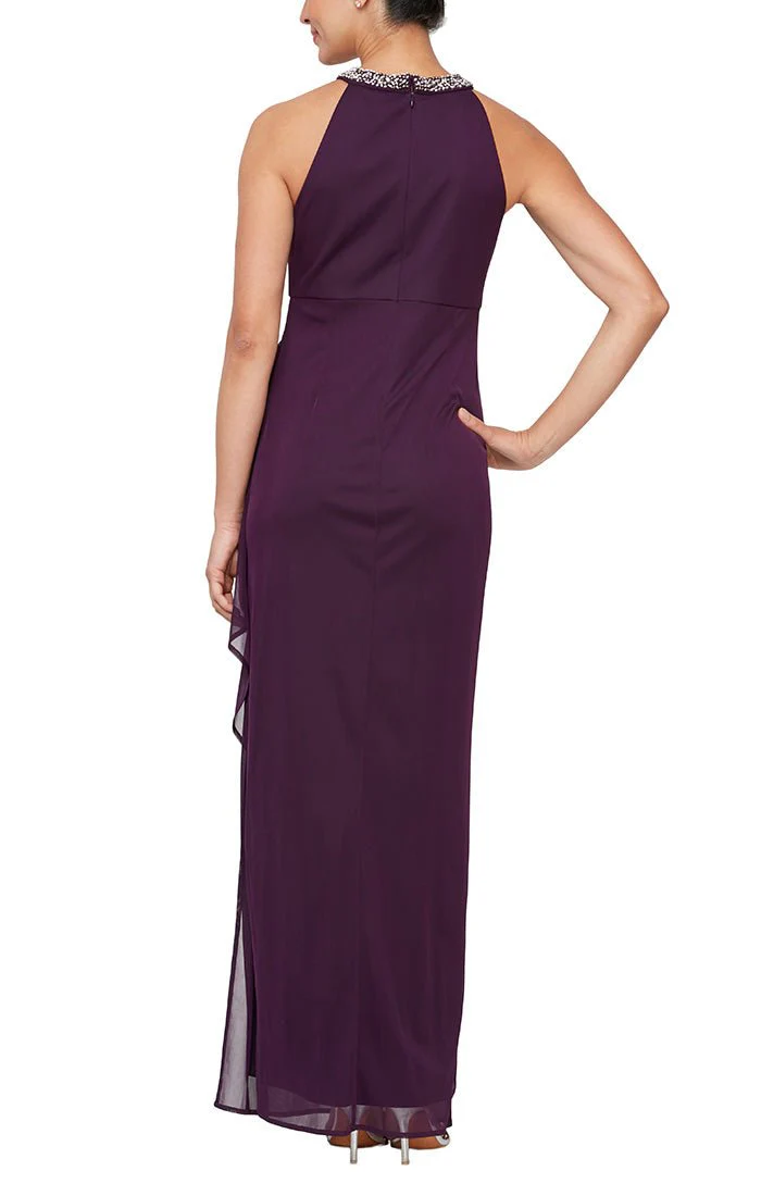 Alex Evenings Mesh Dress with Beaded Halter Neckline 8132966