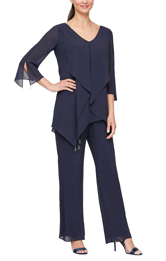 Alex Evenings Frilled Top Chiffon Pantsuit 8192002