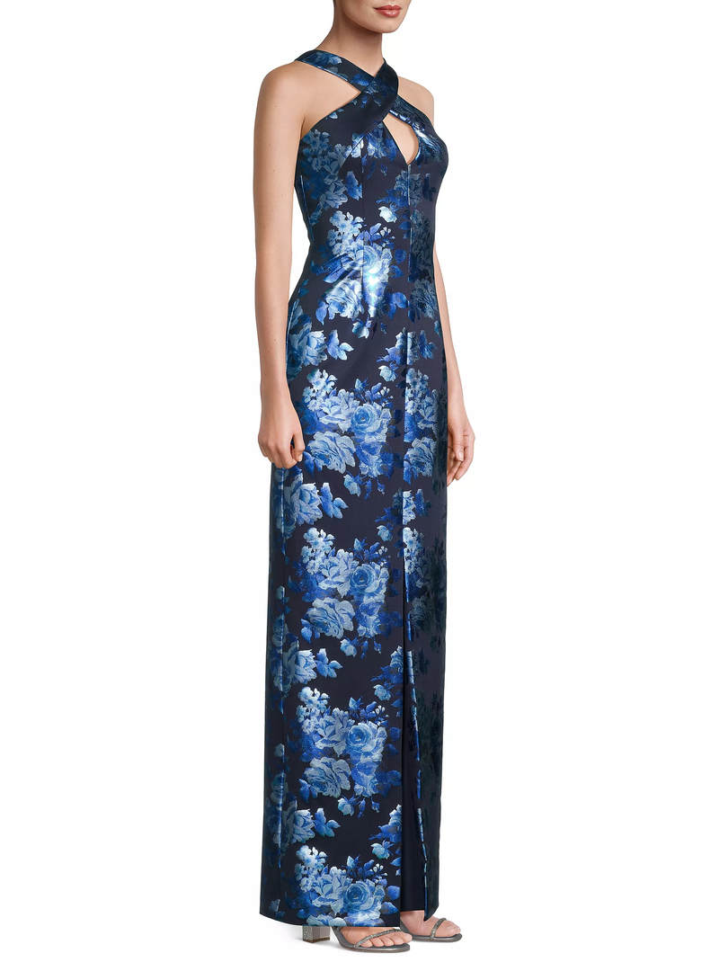 Black Halo "Charlene" Metallic Floral Evening Gown 1795108