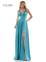 Colors Dress Long Satin Pockets Dress G904