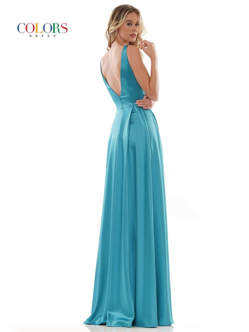 Colors Dress Long Satin Pockets Dress G904