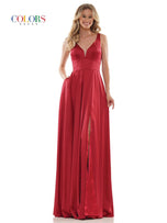 Colors Dress Long Satin Pockets Dress G904