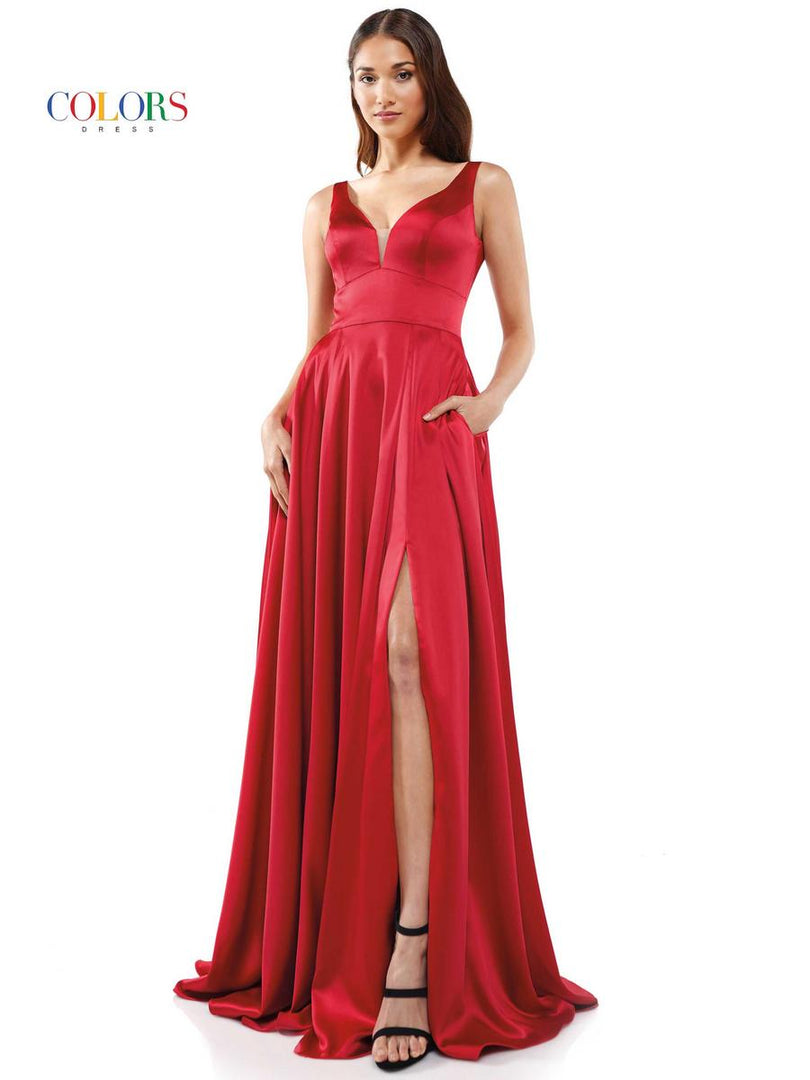 Colors Dress Long Satin Pockets Dress G904