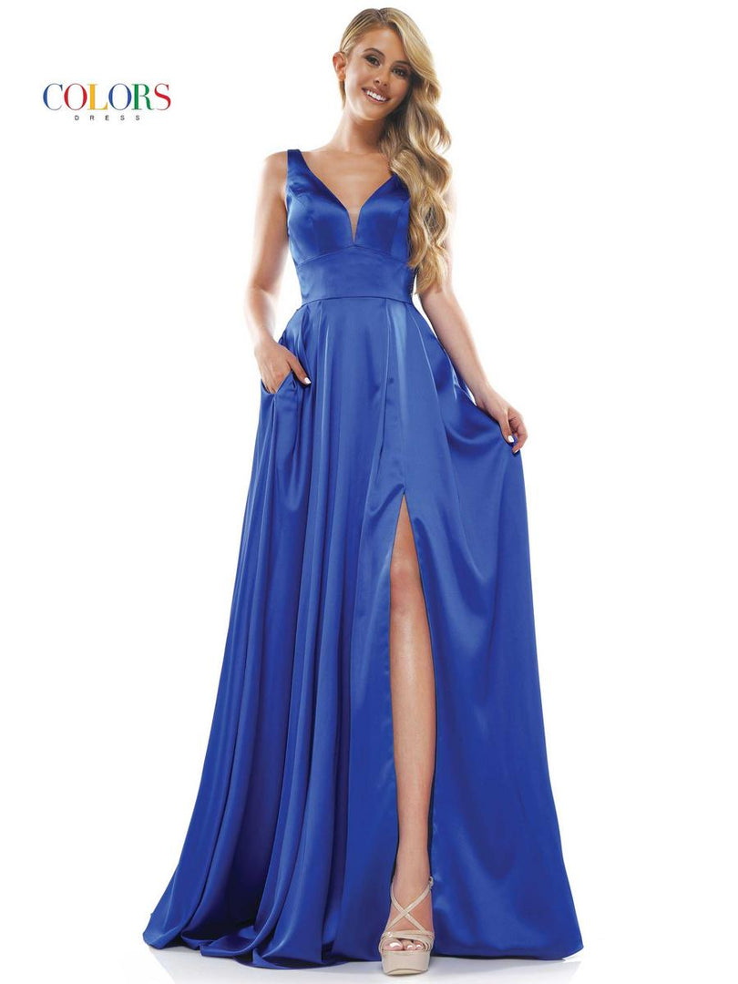 Colors Dress Long Satin Pockets Dress G904