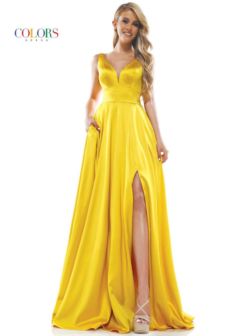 Colors Dress Long Satin Pockets Dress G904