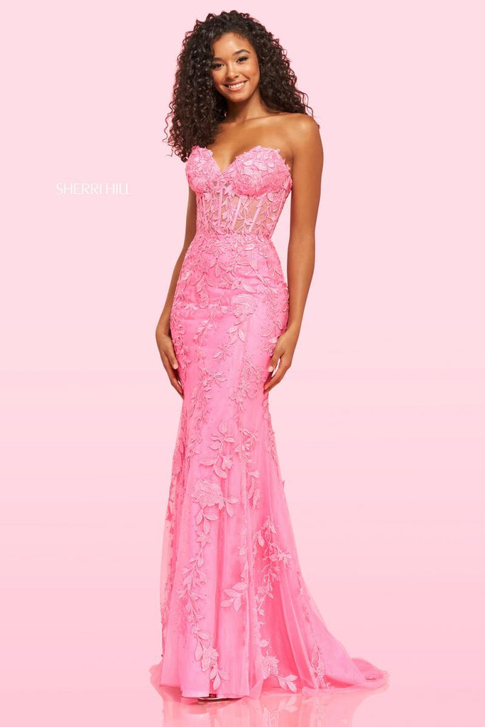 Sherri Hill Strapless Lace Dress 54227