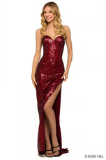 Sherri Hill Corset Sequin Long Dress 55491